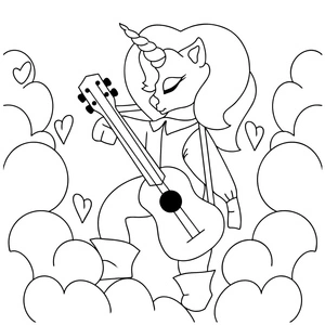 Unicorn Playing the Guitar Coloring Page
