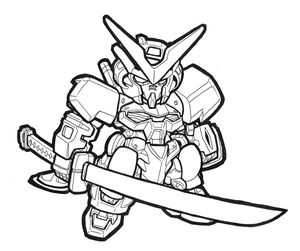 Chibi Gundam with a sword Coloring Page