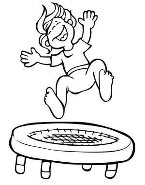 Girl Jumping on Trampoline Coloring Page
