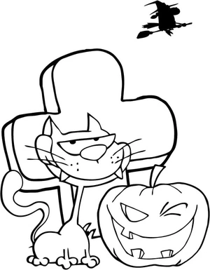 A Silly Halloween Kitty Coloring Page