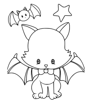 Adorable Halloween Cat and Bat