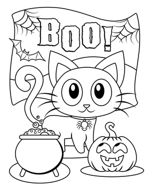 Children's Halloween Cat Coloring Page