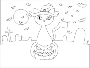 Simple Halloween Kitty Coloring Page