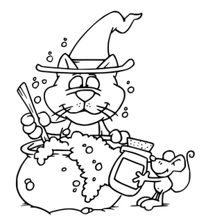 Spooky Cat and Mouse Halloween Coloring Page Coloring Page
