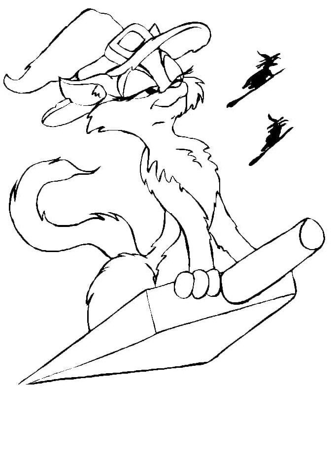 Witch Cat Halloween Coloring Page