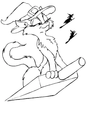 Witch Cat Halloween Coloring Page