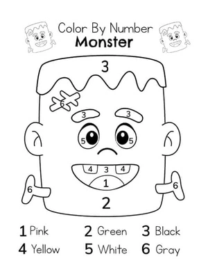 Adorable Halloween Frankenstein Color by Number Coloring Page