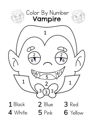 Color by Number: Adorable Halloween Vampire Coloring Page