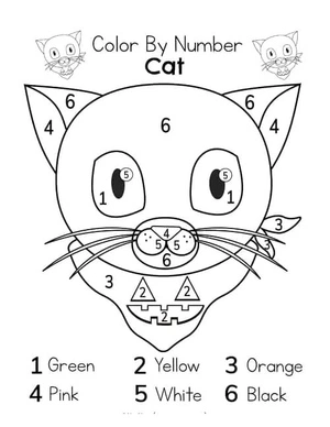 Color by Number Cute Halloween Cat Coloring Page