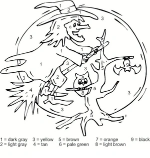Color by Number Witch Halloween Coloring Page
