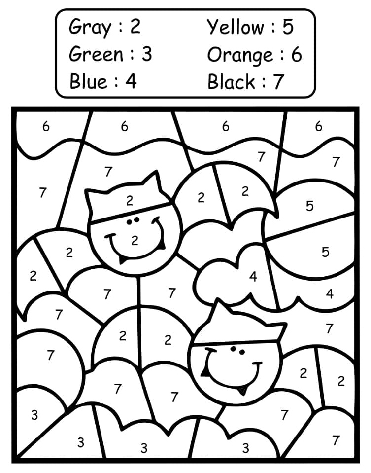Color the Adorable Halloween Bats by Number Coloring Page