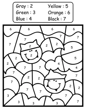Color the Adorable Halloween Bats by Number Coloring Page