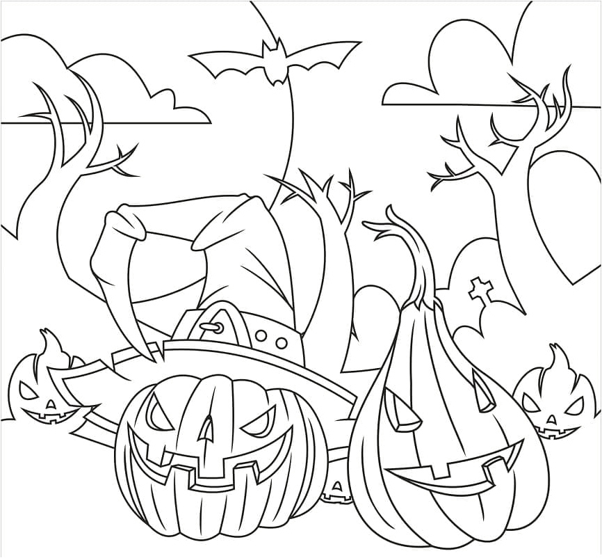 Two Spooky Pumpkins Coloring Page