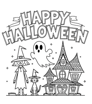 Halloween themed coloring page showcasing festive decorations and symbols Coloring Page