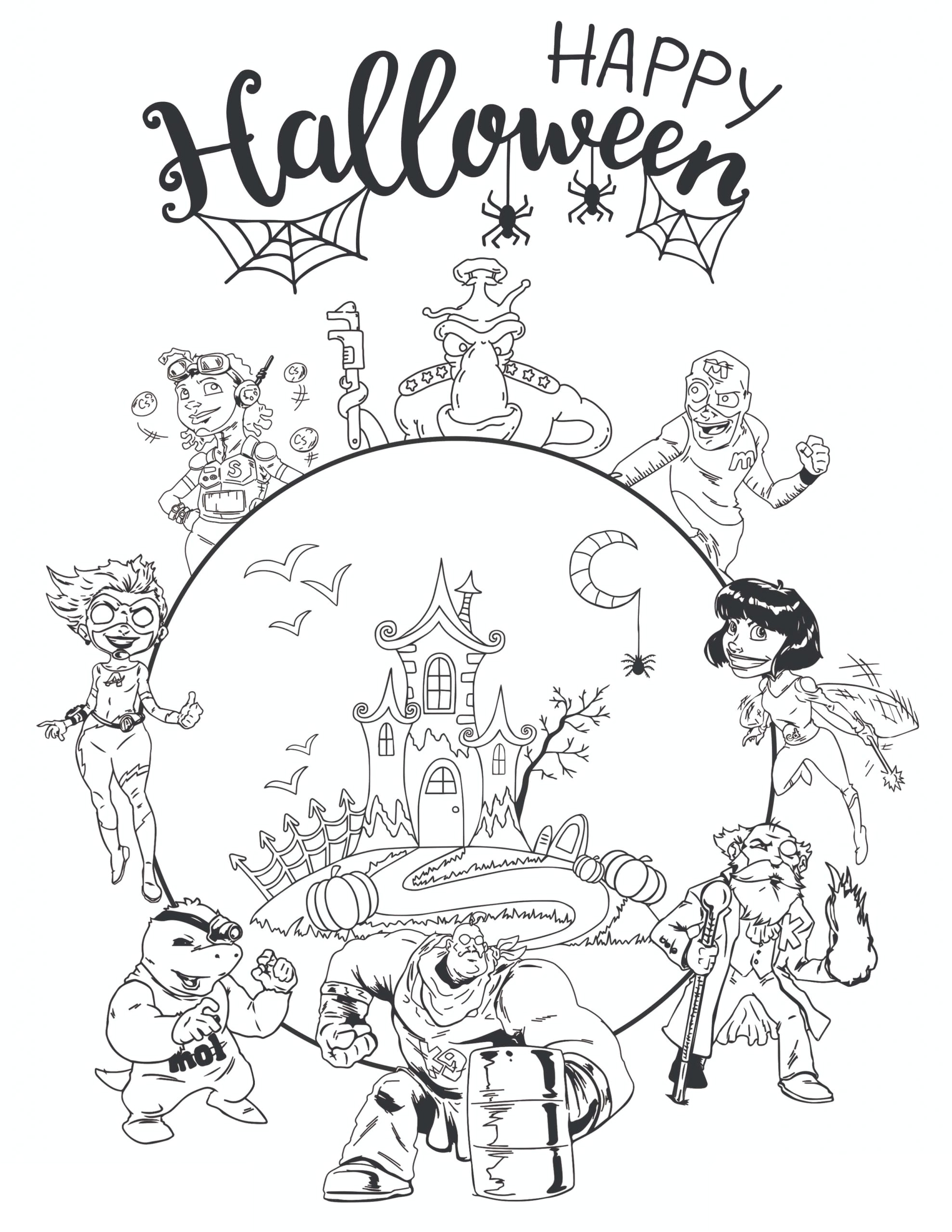 Happy Halloween Cartoon Coloring Page