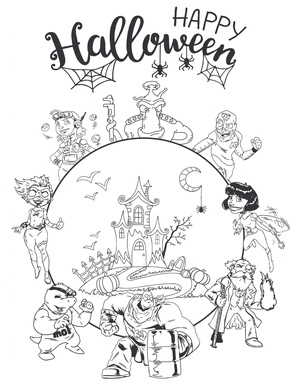 Happy Halloween Cartoon Coloring Page