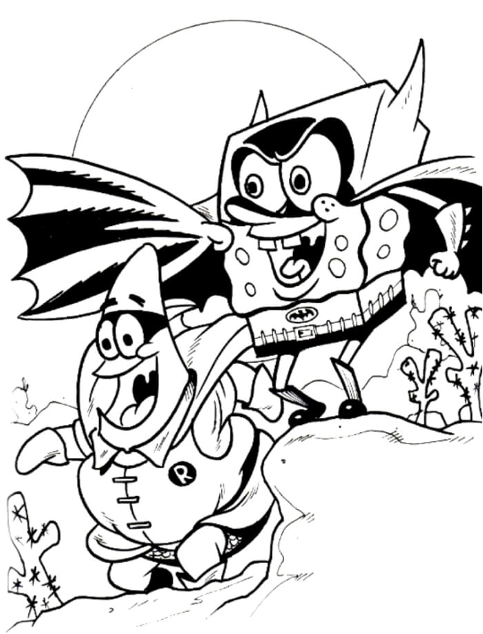 SpongeBob in a Batman Costume Coloring Page