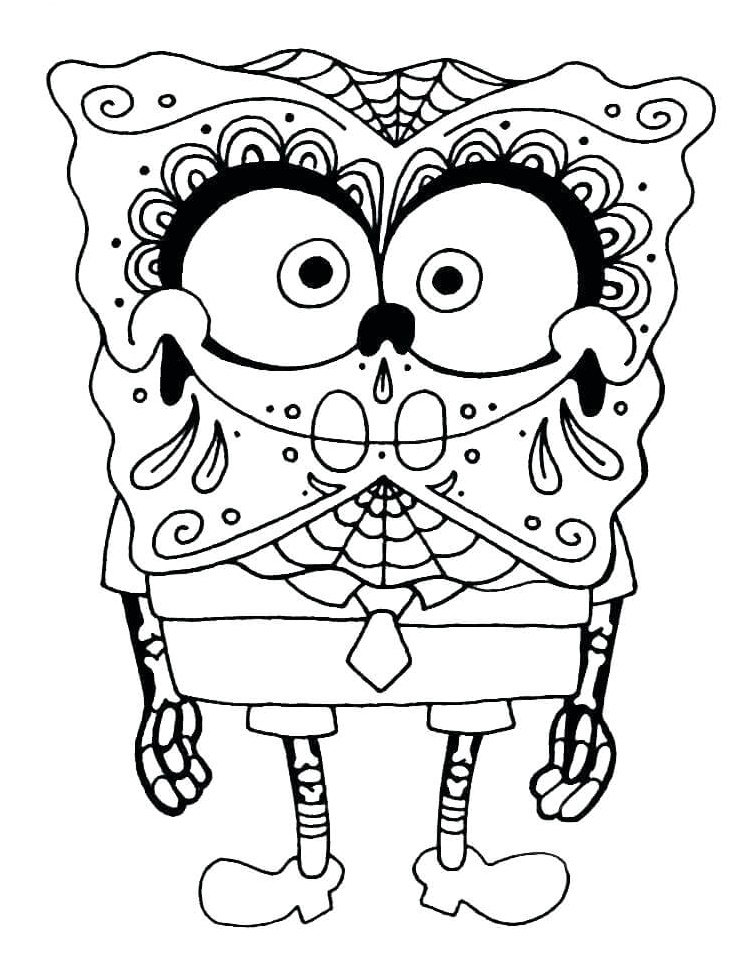 SpongeBob in a Skeleton Costume Coloring Page