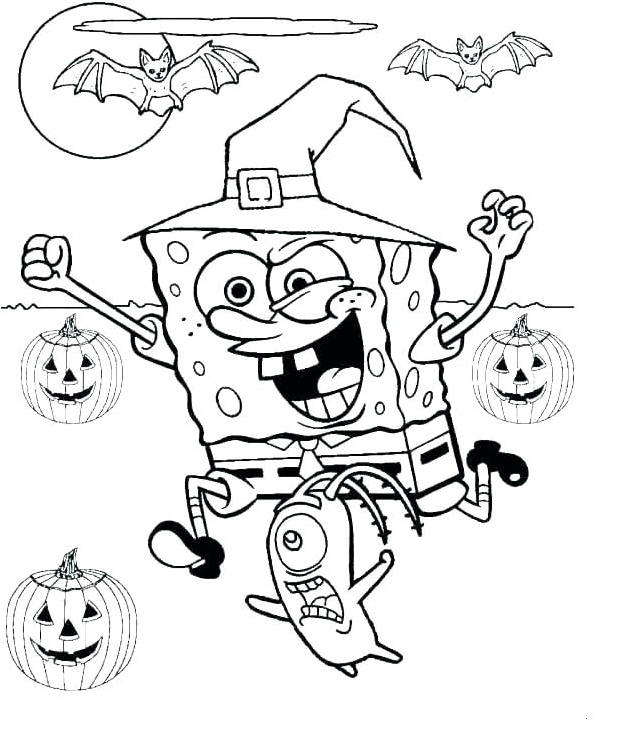 SpongeBob SquarePants dressed as a witch Coloring Page