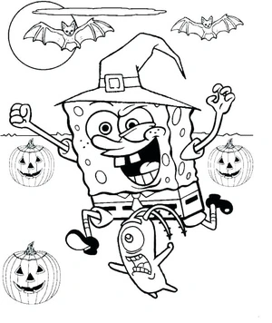 SpongeBob SquarePants dressed as a witch Coloring Page