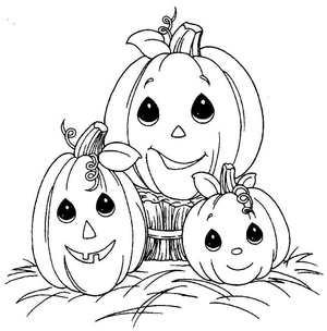 Three Fuzzy Pumpkins Coloring Page