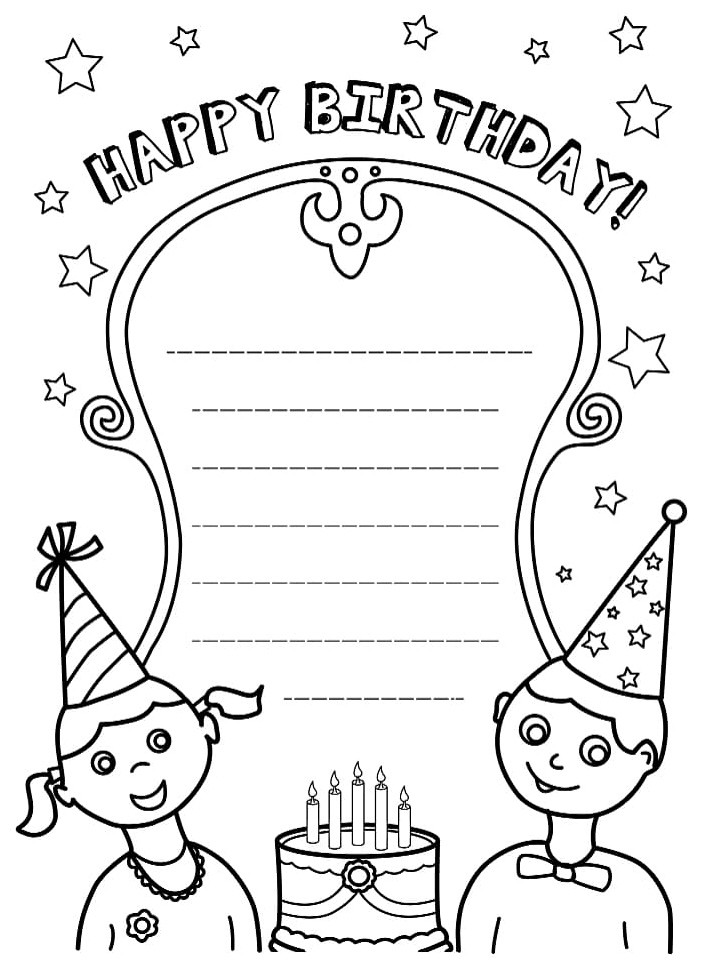 Birthday Celebration Card Coloring Page