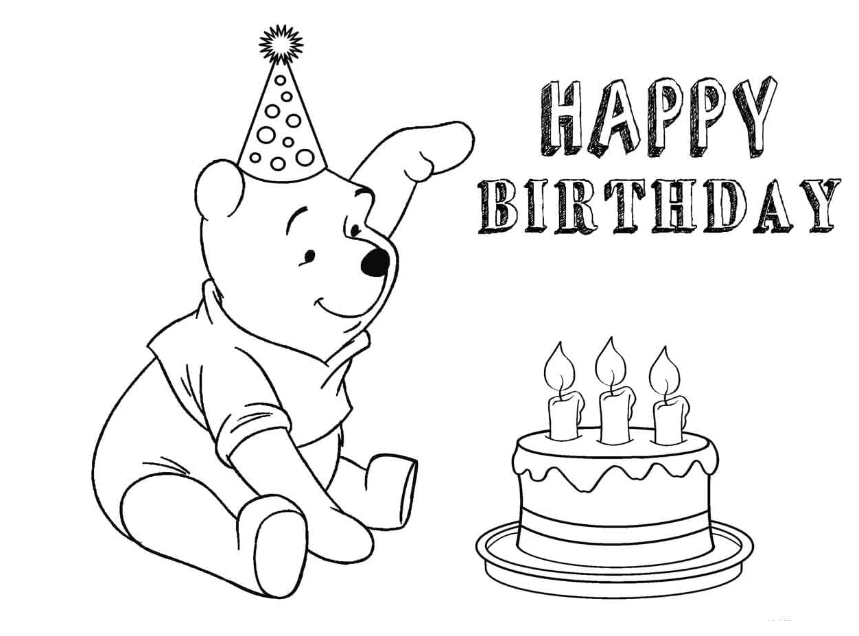 Winnie the Pooh Birthday Celebration Coloring Page