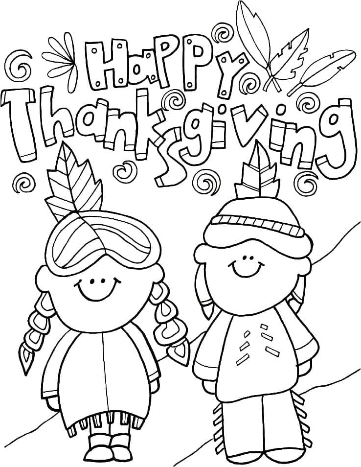 Adorable Native American Characters Coloring Page