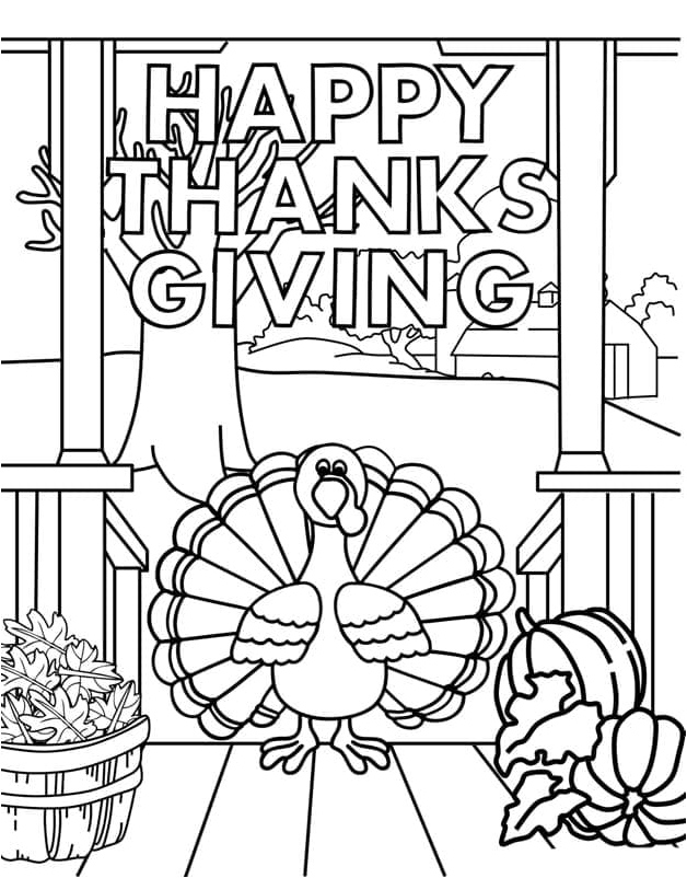 Thanksgiving Celebration with a Turkey Coloring Page