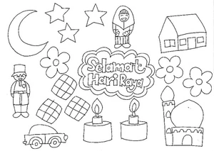 Print "Hari Raya" on the coloring page. Coloring Page