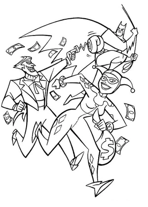 Batman, Joker, and Harley Quinn Coloring Page