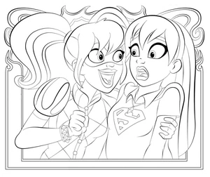Harley Quinn with Supergirl Coloring Page