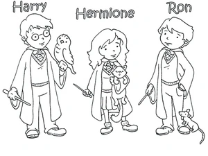 Adorable Characters from the Harry Potter Series Coloring Page