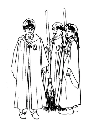 Coloring page featuring Harry Potter with Ron and Hermione Coloring Page