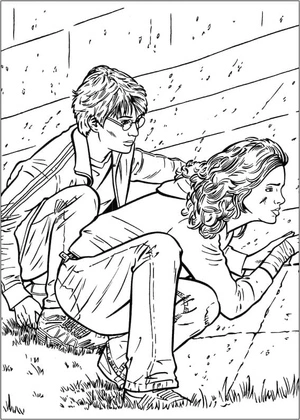 Harry and Hermione - Coloring Page Coloring Page