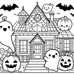 Adorable Spooky Home Coloring Page