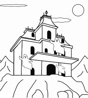Printable Spooky Mansion Coloring Page