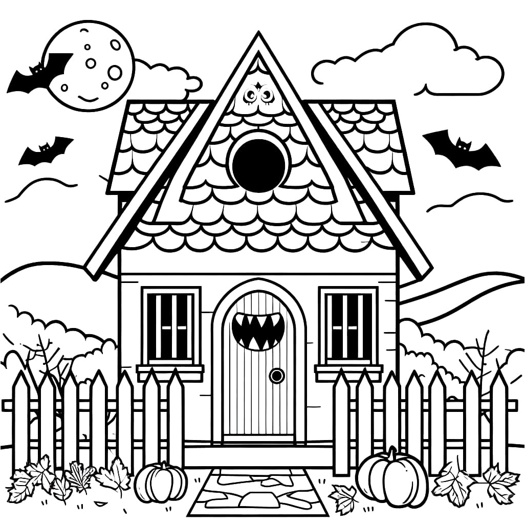 Tiny Spooky House Coloring Page