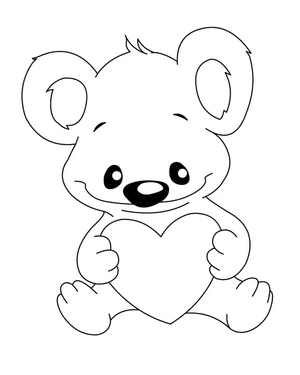 Adorable Bear with Heart Coloring Page