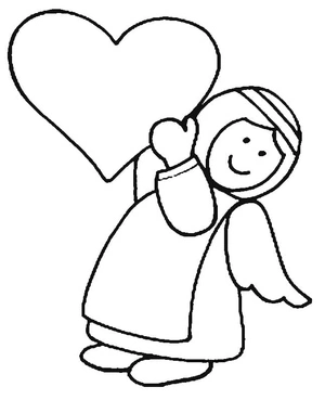 Angel and Heart - Heavenly Pair Coloring Page