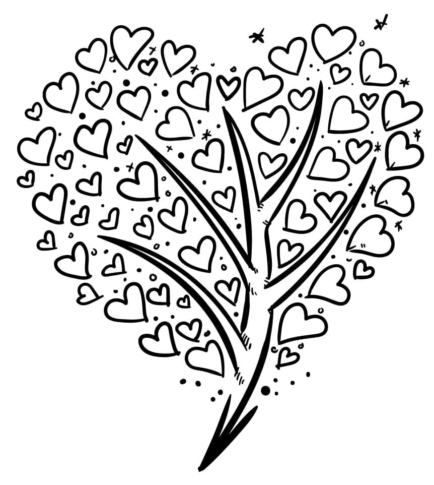 Hearts in the Tree Coloring Page