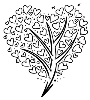 Hearts in the Tree Coloring Page