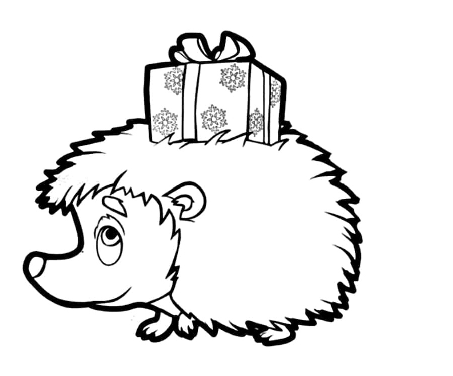 Hedgehog with a Gift Coloring Page