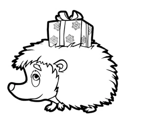 Hedgehog with a Gift Coloring Page