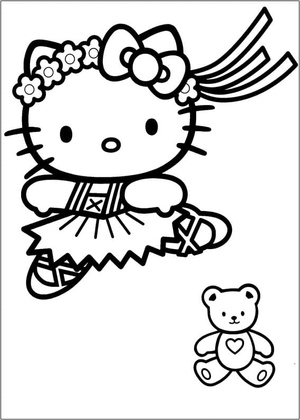 Hello Kitty and Teddy Coloring Page