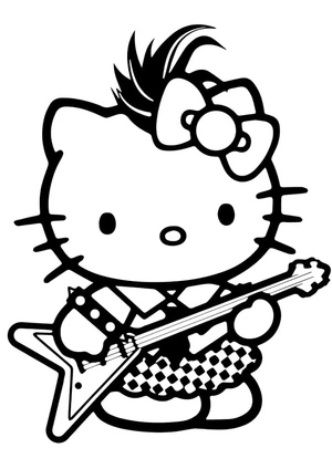 Hello Kitty playing an Electric Guitar Coloring Page