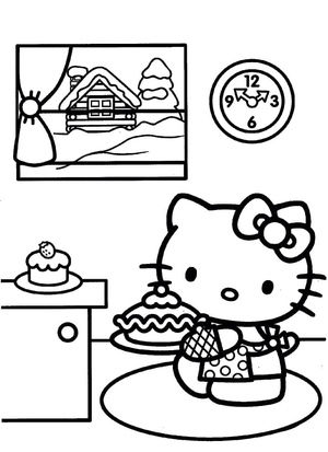 Kitty and Cake Coloring Page