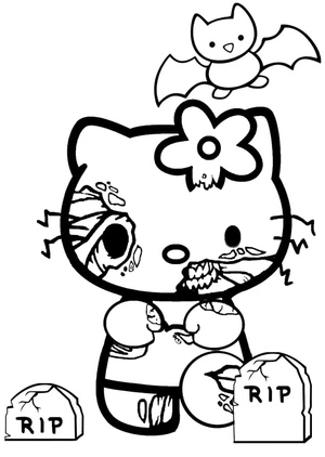 Zombie Hello Kitty on Halloween Coloring Page