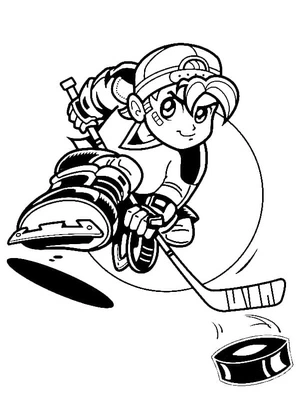 A boy participating in a game of hockey. Coloring Page