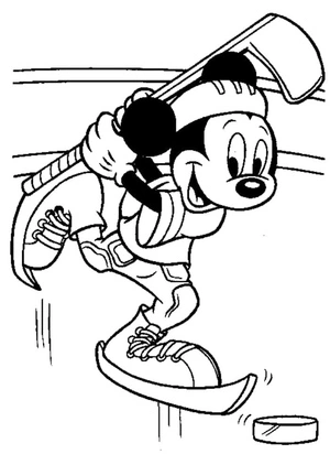 Mickey Mouse Playing Hockey Coloring Page